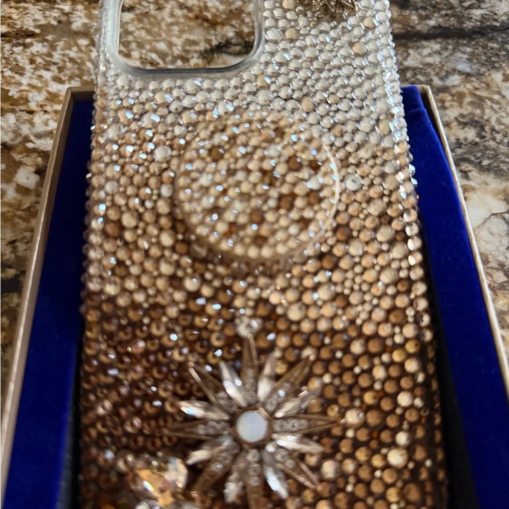 Embellished Crystal Phone Case with Ring Holder - Gold